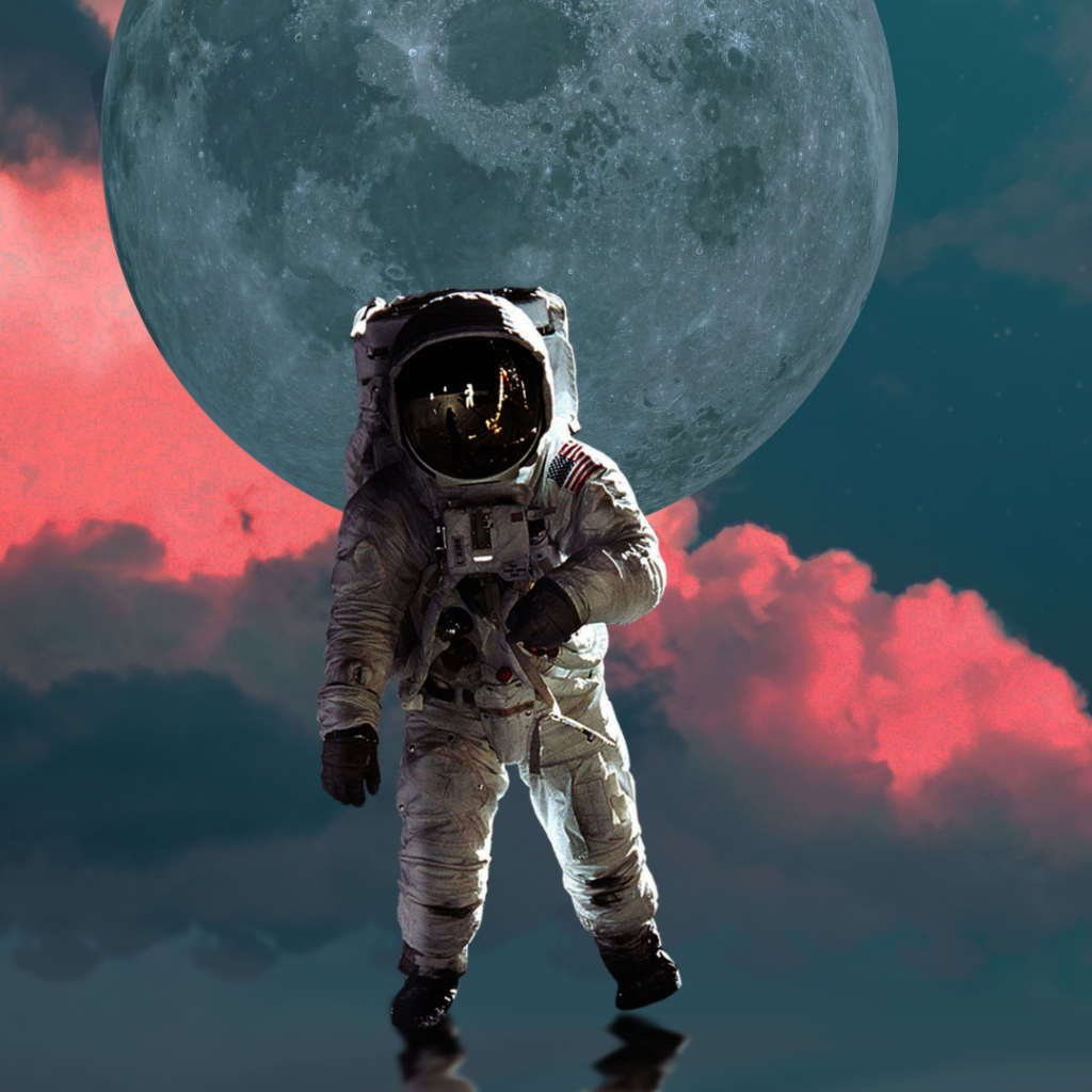 Astronauta chegando ao destino digital para desenvolver o seu site.